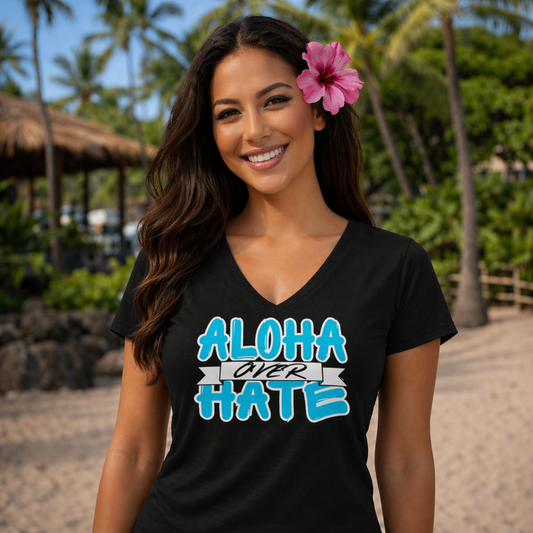 Women's Aloha Over Hate V Neck